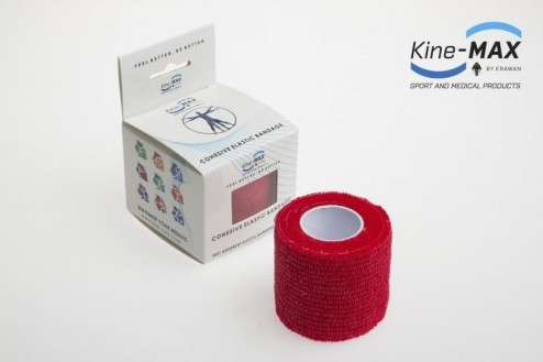 KINE-MAX COHESIVE ELASTIC BANDAGE ELASTICKÁ SAMOFIXAČNÍ BANDÁŽ 5cm x 4,5m - Červená č.1